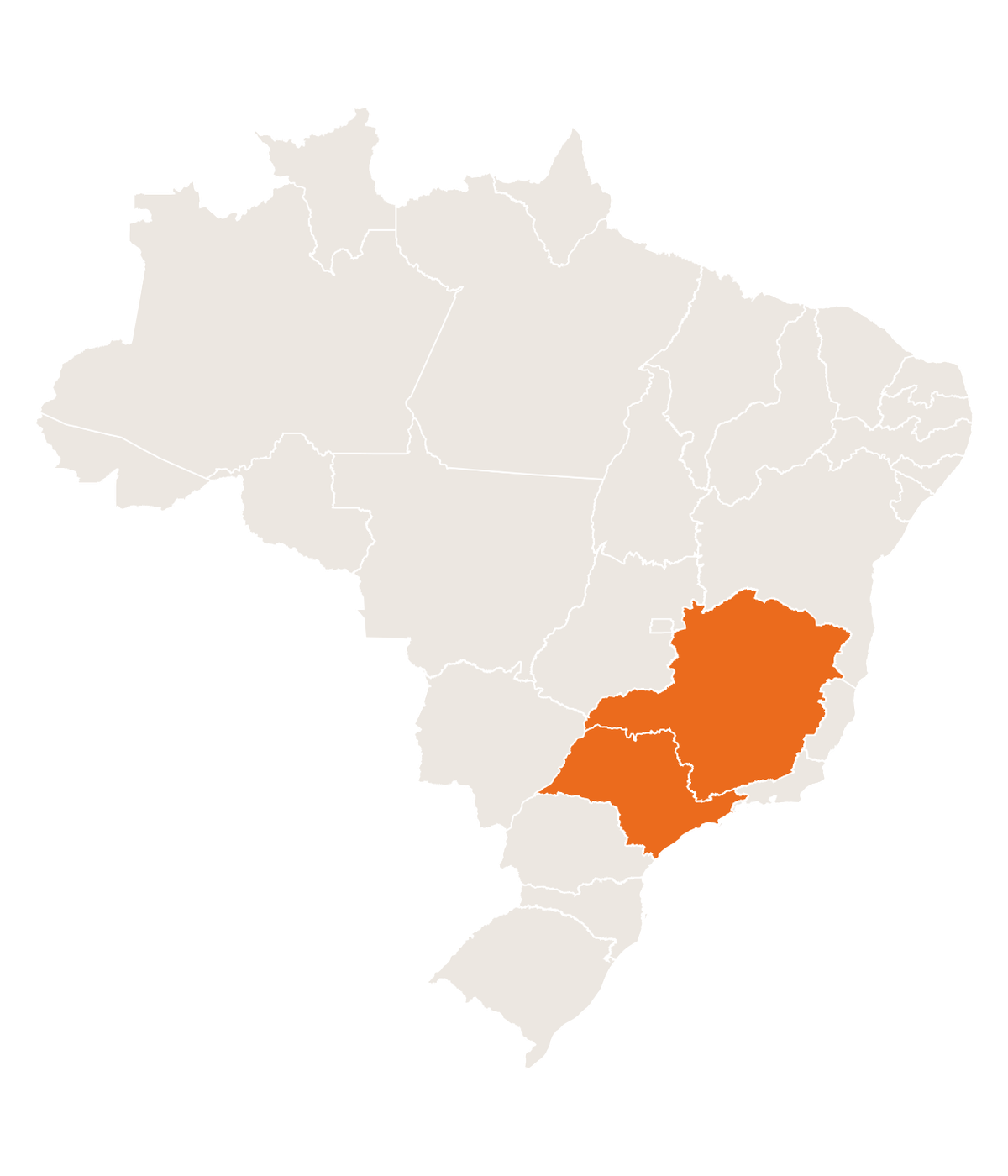 Mapa do Brasil com Minas Gerais destacado, sede da Taurus Lubrificantes